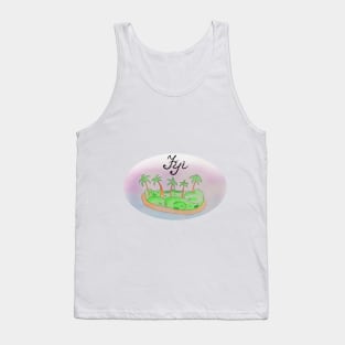 Fiji watercolor Island travel, beach, sea and palm trees. Holidays and vacation, summer and relaxation Tank Top